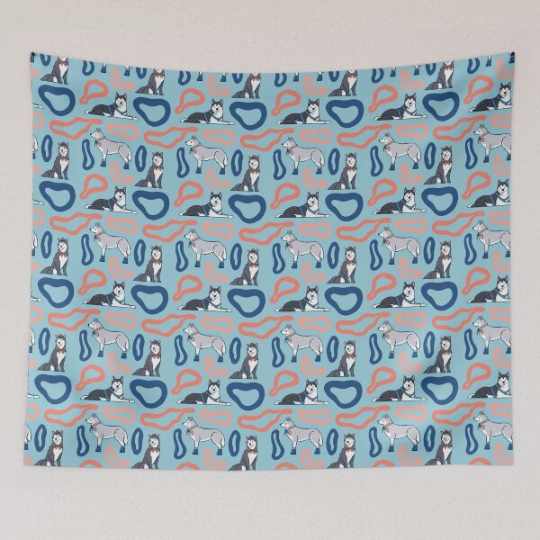 Item preview, Alaskan Husky - Cute Blue and Grey Dog Illustration Pattern  designed and sold by TheRainbowRoom.