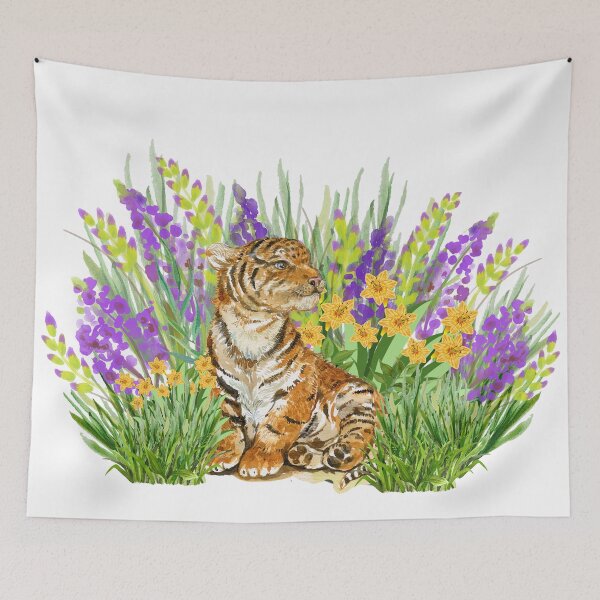 Item preview, Baby Tiger with Flowers. Watercolor. designed and sold by GoldenPine.