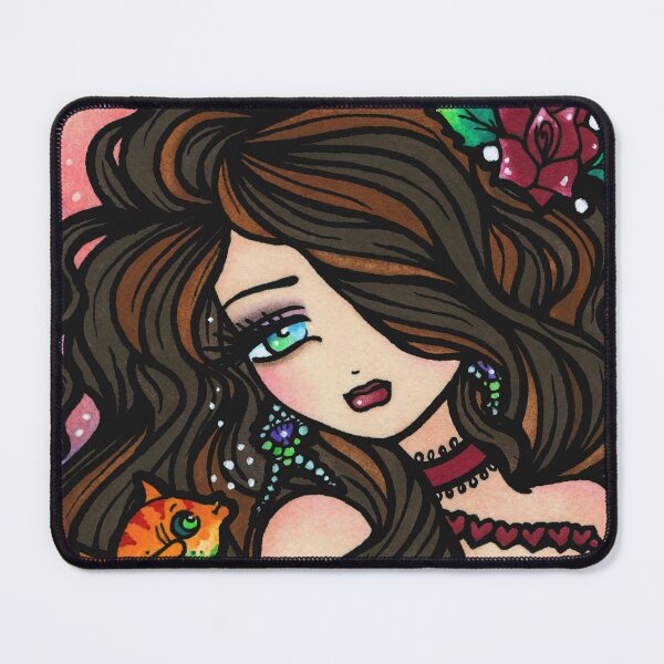 Item preview, Valentines Brown Haired Mermaid Kissy Fish Fantasy Art designed and sold by hannahlynnart.