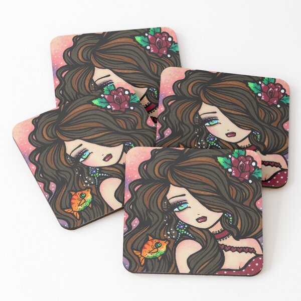 Item preview, Valentines Brown Haired Mermaid Kissy Fish Fantasy Art designed and sold by hannahlynnart.