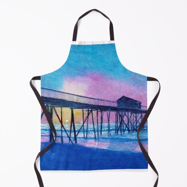 Item preview, Belmar New Jersey Pier watercolor painting by Laura Rispoli NJ art sunset ocean seascape pink sky colorful original designed and sold by Laura-Rispoli.