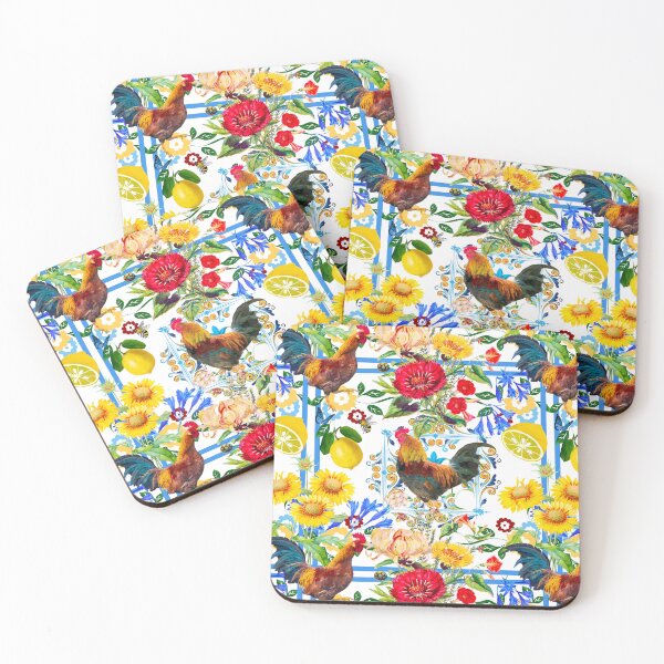 Item preview, Rooster,farm,birds ,lemons,sunflower,folklore pattern  designed and sold by MariaMarinova.