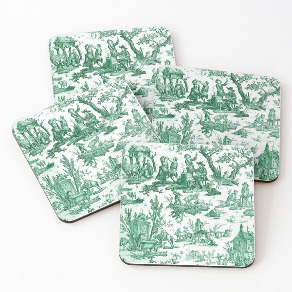 Item preview, Green and White Toile de Jouy  designed and sold by janesbotanics.