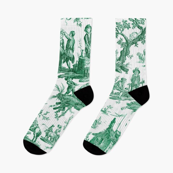 Item preview, Green and White Toile de Jouy  designed and sold by janesbotanics.