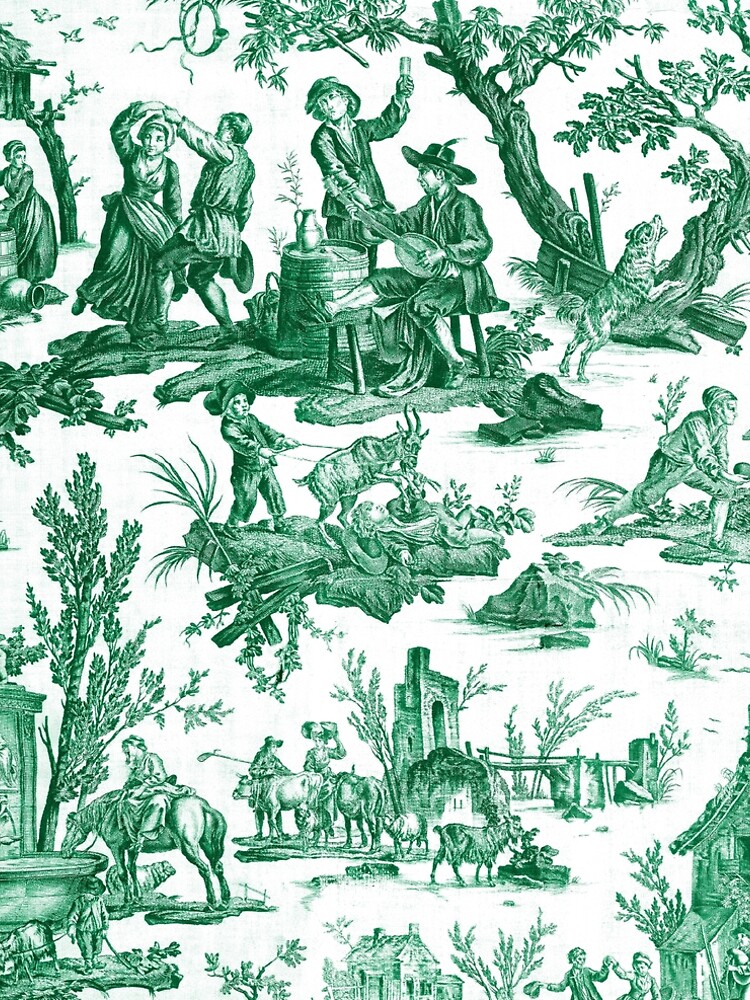 Green And White Toile de Jouy Toile de Jouy A-Line Dress