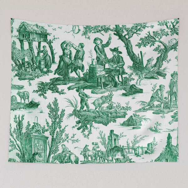 Item preview, Green and White Toile de Jouy  designed and sold by janesbotanics.
