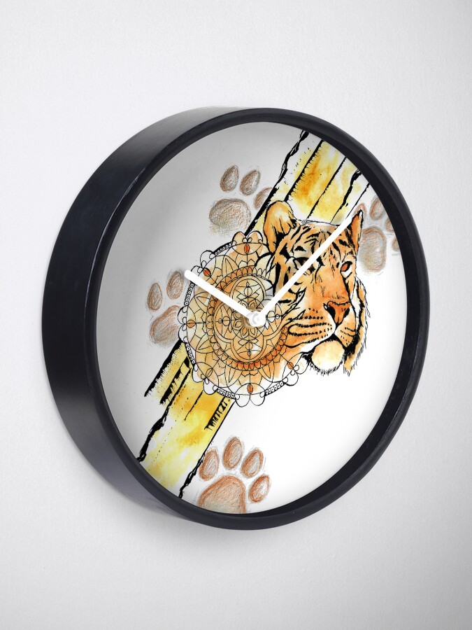 Alternate view of Mandala and Tiger paw prints Clock