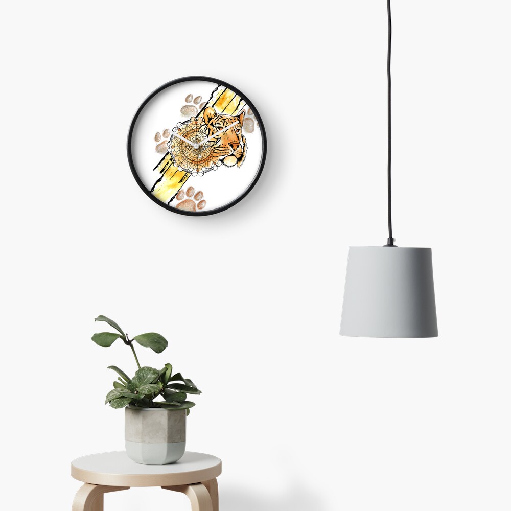 Mandala and Tiger paw prints Clock