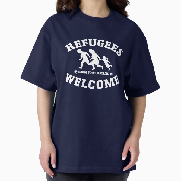 Vista previa del artículo con la obra «Refugiados bienvenidos Traiga a sus familias», diseñado y vendido por afastuff.