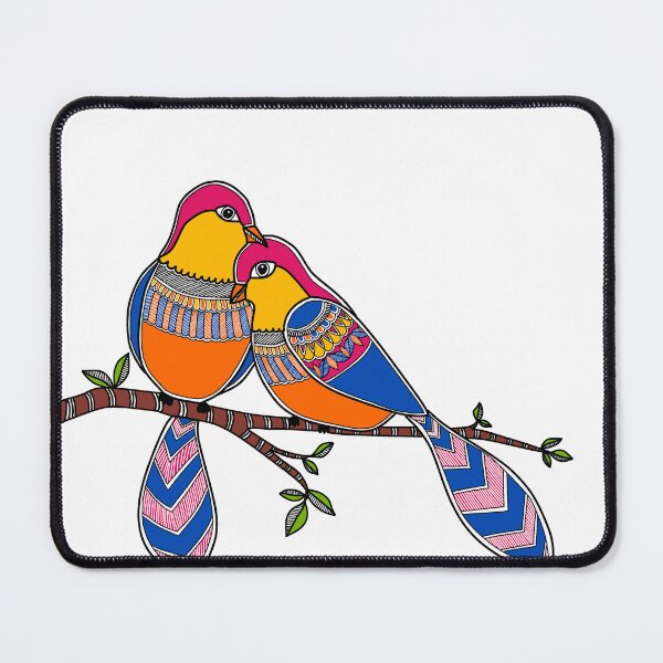 Item preview, Valentines couple love birds - Madhubani painting - Smiling friends - Indian folk Art designed and sold by ShrutiCreates.