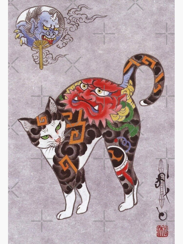 Antique Japanese Woodblock Print Cat With Flower Tattoos Poster For Sale By Kyoto00 Redbubble