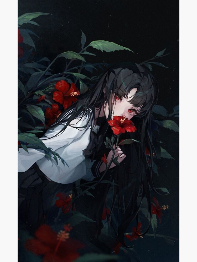 Dark Red and Black Anime Girl | Sticker