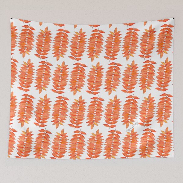 Item preview, Orange Staghorn sumac leaves, botanical watercolor designed and sold by magnoliART botanical_kata.