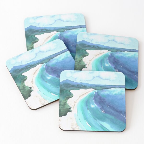 Item preview, Watercolor landscape with paradise turquoise waves designed and sold by IvchenkoEvgenia.