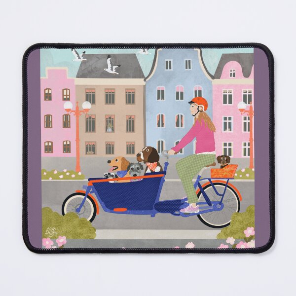 Item preview, Lady pedalling a cargo bike full of dogs on Dutch street designed and sold by NattyDesigns.