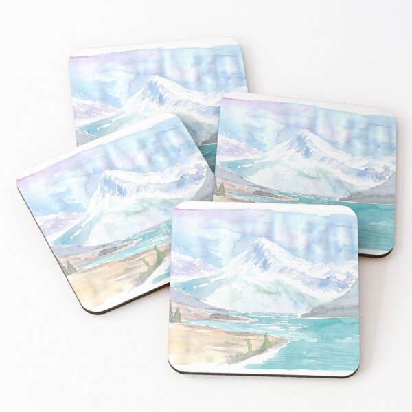 Item preview, New Zealand Watercolor Landscape with Lake and Mountains designed and sold by artshop77.