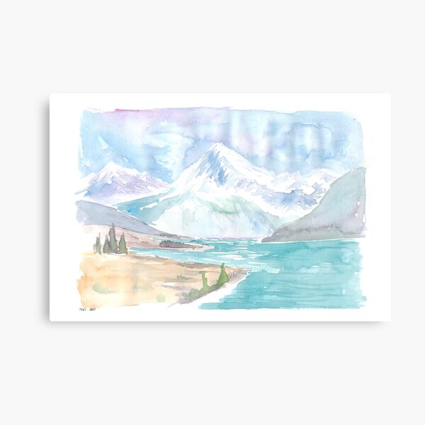 Item preview, New Zealand Watercolor Landscape with Lake and Mountains designed and sold by artshop77.
