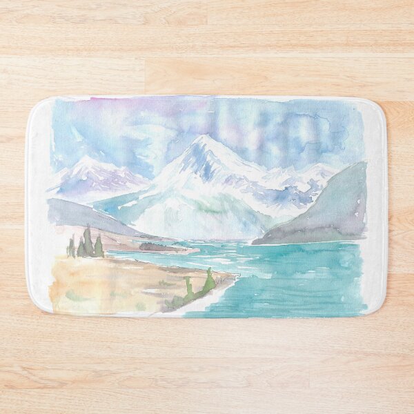 Item preview, New Zealand Watercolor Landscape with Lake and Mountains designed and sold by artshop77.