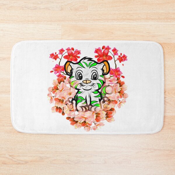 Item preview, Tiger With Flowers, Cartoon White Tiger-Cat, Oil Paints designed and sold by Maculele.