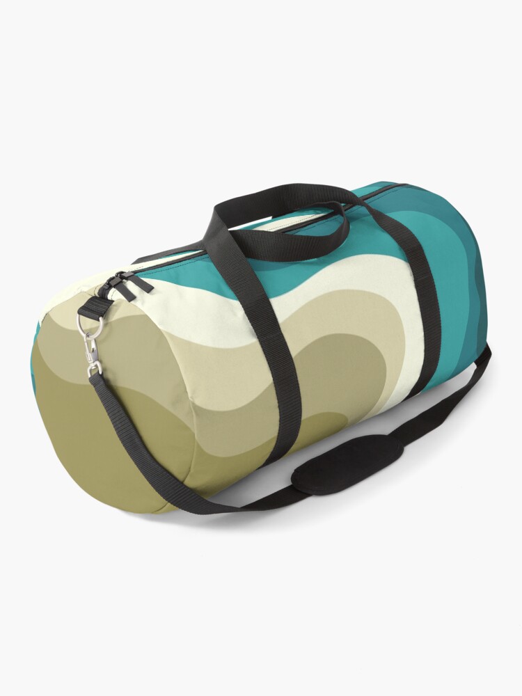 Thumbnail 1 of 3, Duffle Bag, Green and blue retro style waves designed and sold by BattaAnastasia.