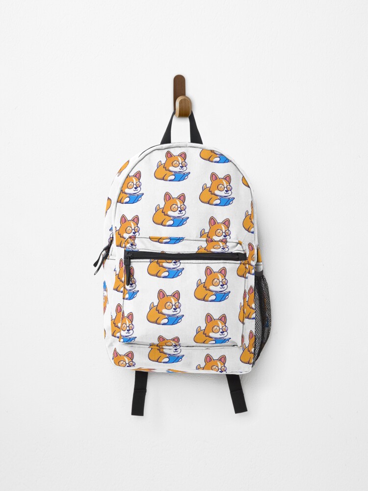 Thumbnail 1 of 3, Backpack, corgi reader designed and sold by OtterFactory.