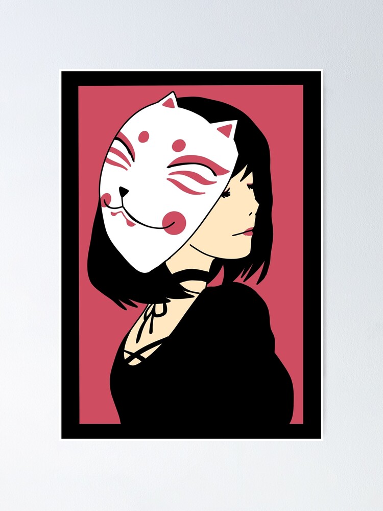 Póster «Mujer elegante usa máscara linda de Kitsune en estilo anime fresco»  de itsMePopoi | Redbubble