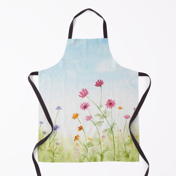 Item preview, Spring flower field under blue sky, watercolor painting wild flowers, daisy, cosmos, refreshing nature landscape designed and sold by fengyuhao.