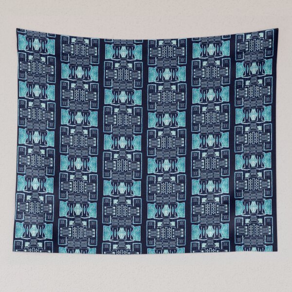 Item preview, "House of the Mansa"  - Blue African Ethnic Contemporary Abstract Mudcloth Tribal Art Designs designed and sold by Tony Cisse.