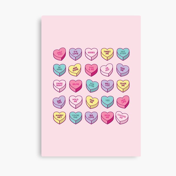 Candy Hearts Valentine Conversation Hearts Valentines Day Cute Heart Love  Pink Aesthetic Background Art Board Print for Sale by clothesy7