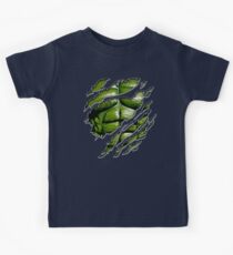 Green muscle chest in purple ripped torn tee Kids Tee