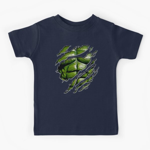 Green muscle chest in purple ripped torn tee Kids T-Shirt
