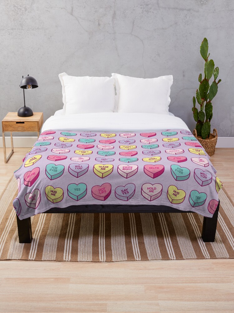 Love Heart Candy Pattern on Pastel Purple for Valentines Day | Throw Blanket