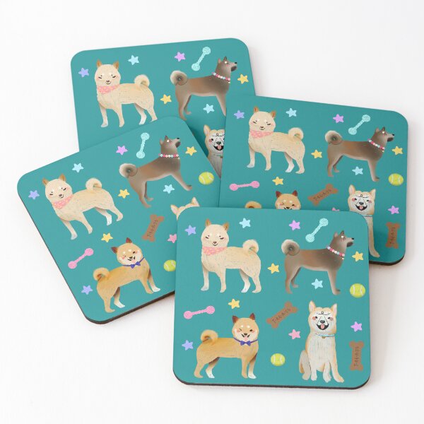 Artikelvorschau, Shibu Inu / Ainu Dogs - Niedliches hellbraunes und türkisfarbenes Hundeillustrationsmuster entworfen und verkauft von TheRainbowRoom.