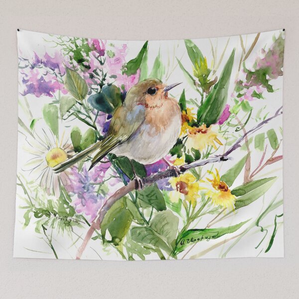 Item preview, Robin and Summer Flowers designed and sold by surenart.