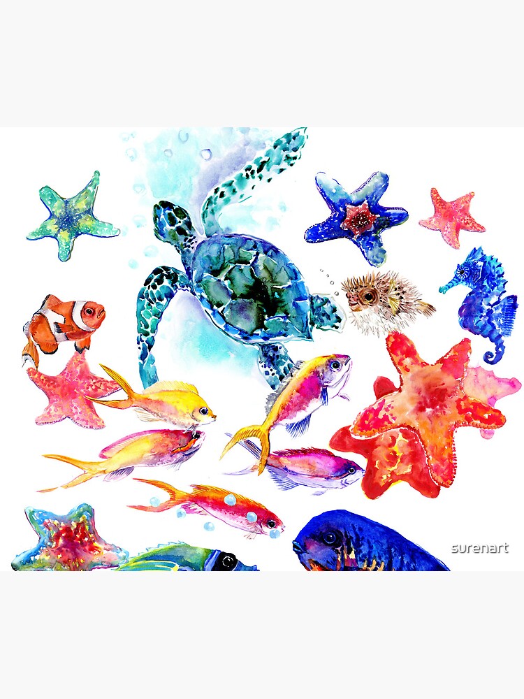 Thumbnail 5 von 5, Mauspad, Korallenmeer, Unterwasserszenenstrand, tropische bunte Kinder entwerfen Kinderraumkunst designt und verkauft von surenart.