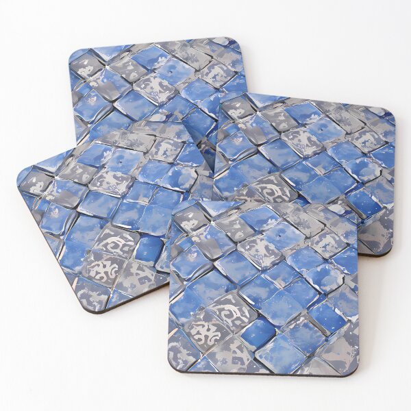 Item preview, Blue and white and grey tiles designed and sold by ReachForArt.