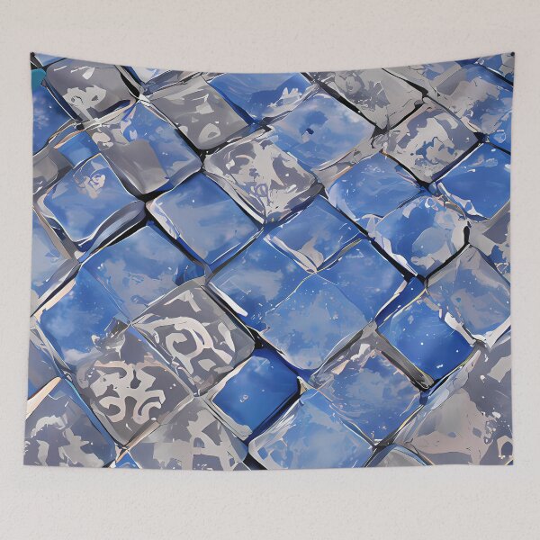 Item preview, Blue and white and grey tiles designed and sold by ReachForArt.
