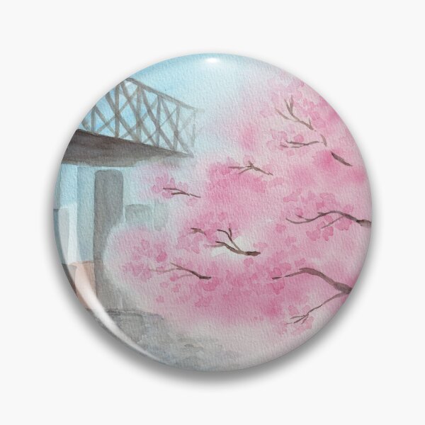 Item preview, Cherry blossom in the city, watercolor painting, loose landscape art, NYC spring view from Roosevelt Island designed and sold by fengyuhao.