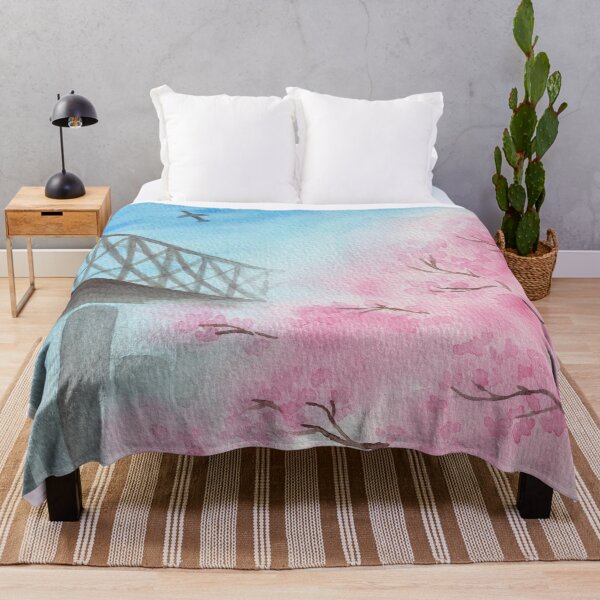Item preview, Cherry blossom in the city, watercolor painting, loose landscape art, NYC spring view from Roosevelt Island designed and sold by fengyuhao.