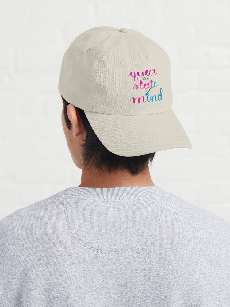 Thumbnail 4 of 7, Cap, Queer is a state of mind, hand lettered designed and sold by Melindrea.