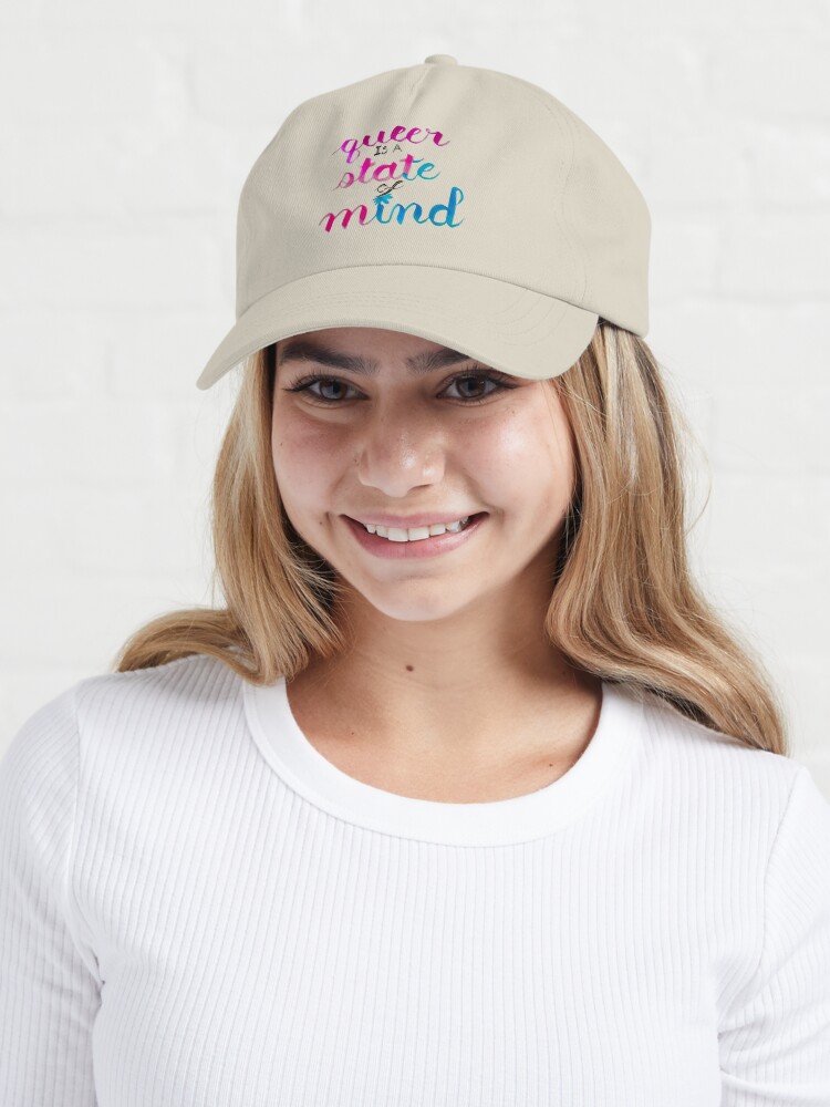 Thumbnail 6 of 7, Cap, Queer is a state of mind, hand lettered designed and sold by Melindrea.