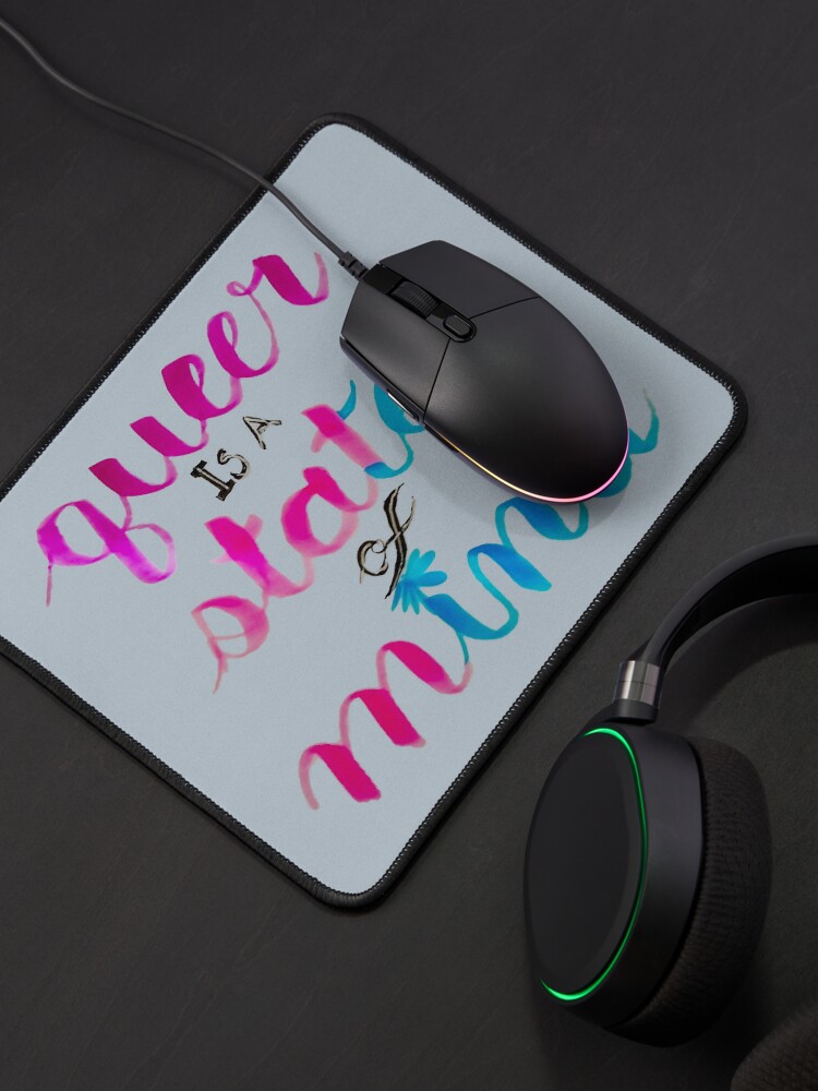 Thumbnail 4 of 5, Mouse Pad, Queer is a state of mind, hand lettered designed and sold by Melindrea.