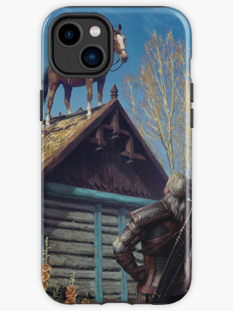 witcher, geralt, geralt of rivia, roach, horse, roof, gwent, hut, house iPhone  Case for Sale by josram