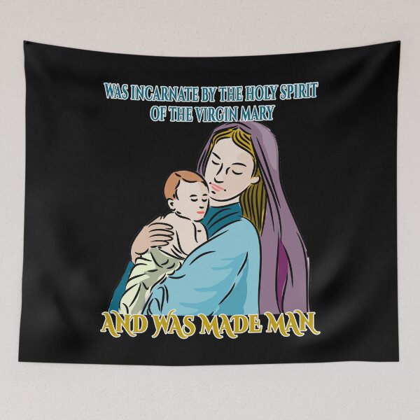 Item preview, Catholic shirt with prayer text from the Creed. Virgin Mary with the Baby Jesus - Roman Catholic Prayer | Traditional Catholic Gift designed and sold by TeesForTheWorld.