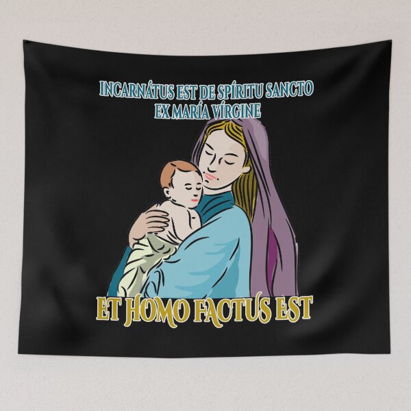 Item preview, Catholic shirt with Latin text from the Credo - Creed. Virgin Mary with the Baby Jesus - Latin Mass | Traditional Catholic Gift designed and sold by TeesForTheWorld.