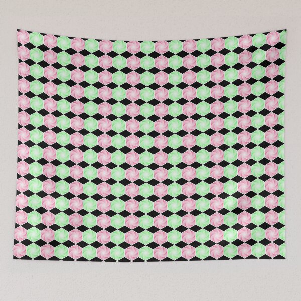 Item preview, Modern Geometric Pink, White and Green Hexagon and Triangles designed and sold by OverbeeDesigns.
