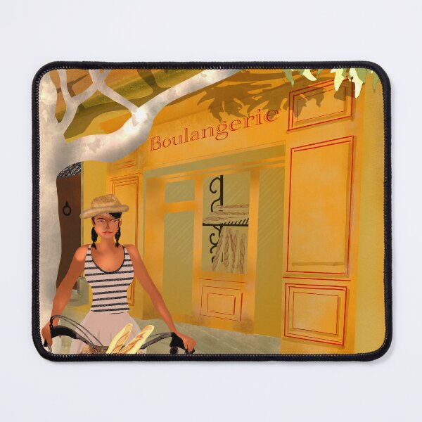 Item preview, bakery provence woman on bicycle illustration baguette under the plane trees in summer designed and sold by skiair.