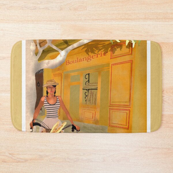 Item preview, bakery provence woman on bicycle illustration baguette under the plane trees in summer designed and sold by skiair.