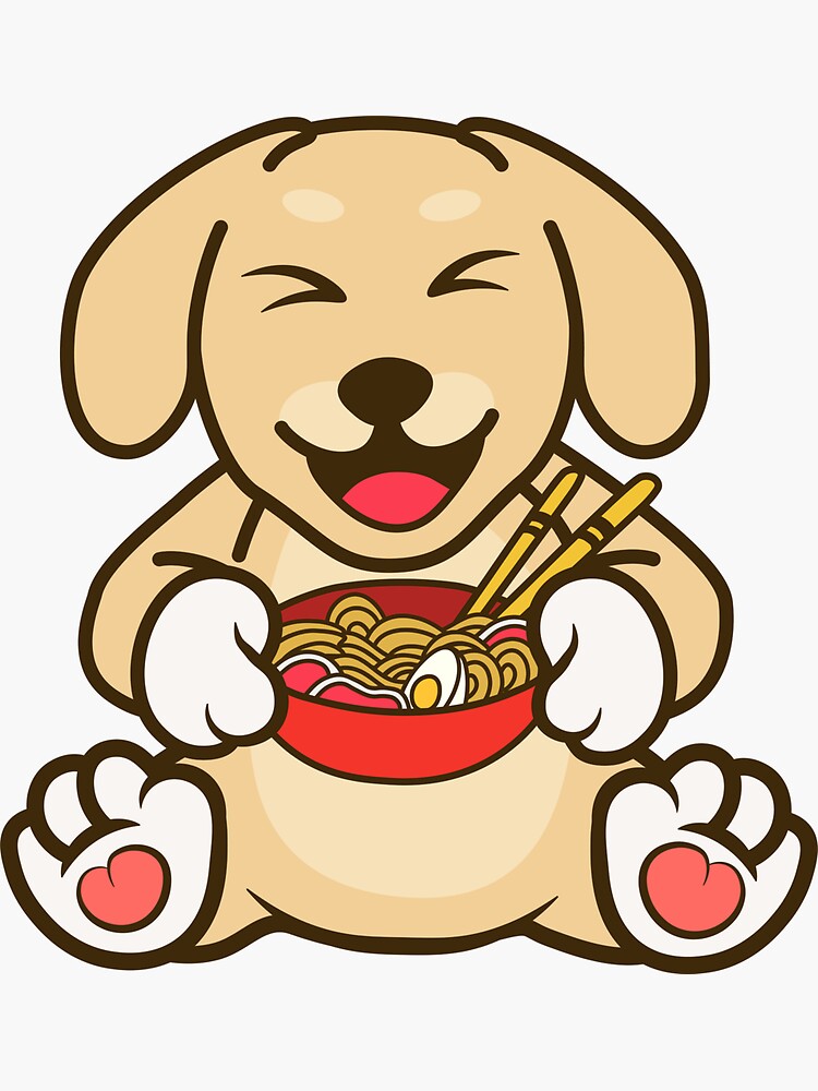 "cute dog eats ramen" Sticker for Sale by marybett Redbubble