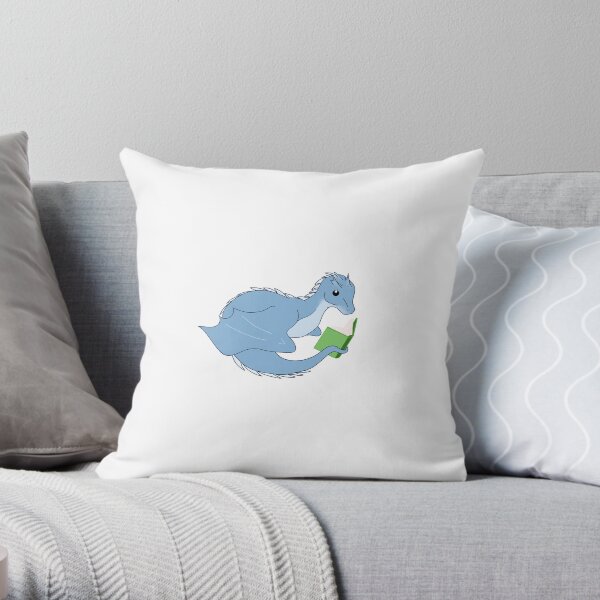 Blue Bookwyrm Throw Pillow